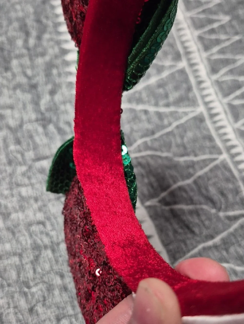 Disney Red Sequin Minnie Ears Headband with Green Bow